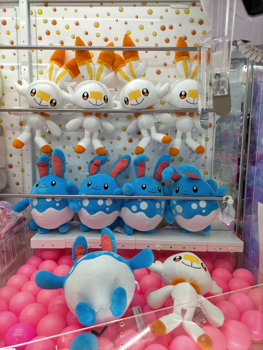 クレーンゲームコーナーに ポケットモンスター もふぐっとぬいぐるみ