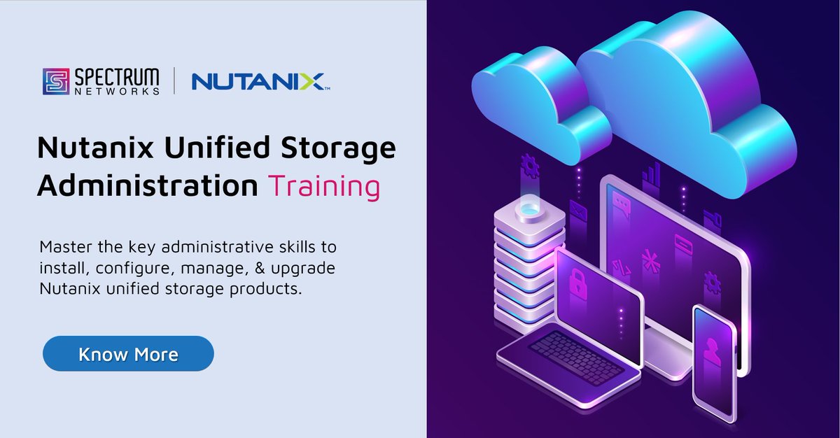 specnt's tweet image. Join our Nutanix Unified Storage Administration course & master the skills needed for Nutanix Volumes, Nutanix Files & Nutanix Objects.
For course detail click here: shorturl.at/loxPR
Contact us: emea.mc@specnt.com
#storageadmin #trainingpartner #Nutanix #spectrumnetworks