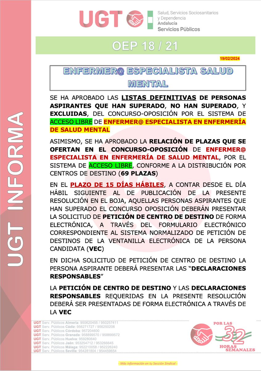 Ugt_A_Sanidad's tweet photo. 🔴 𝗢𝗣𝗘 𝟭𝟴/𝟮𝟭 𝗦𝗔𝗦 : listas definitivas de las siguientes categorías
      ✅ Pinche
      ✅ Enfermero/a  Especialista Salud Mental

@UGT_SPANDALUCIA @UGT_Andalucia @UGT_SP 
#ugtsanidadandalucia #SiempreContigo #OpeSAS #listasdefinitivas #pinche #enfermeriasaludmental https://t.co/2FxIhxaQDs