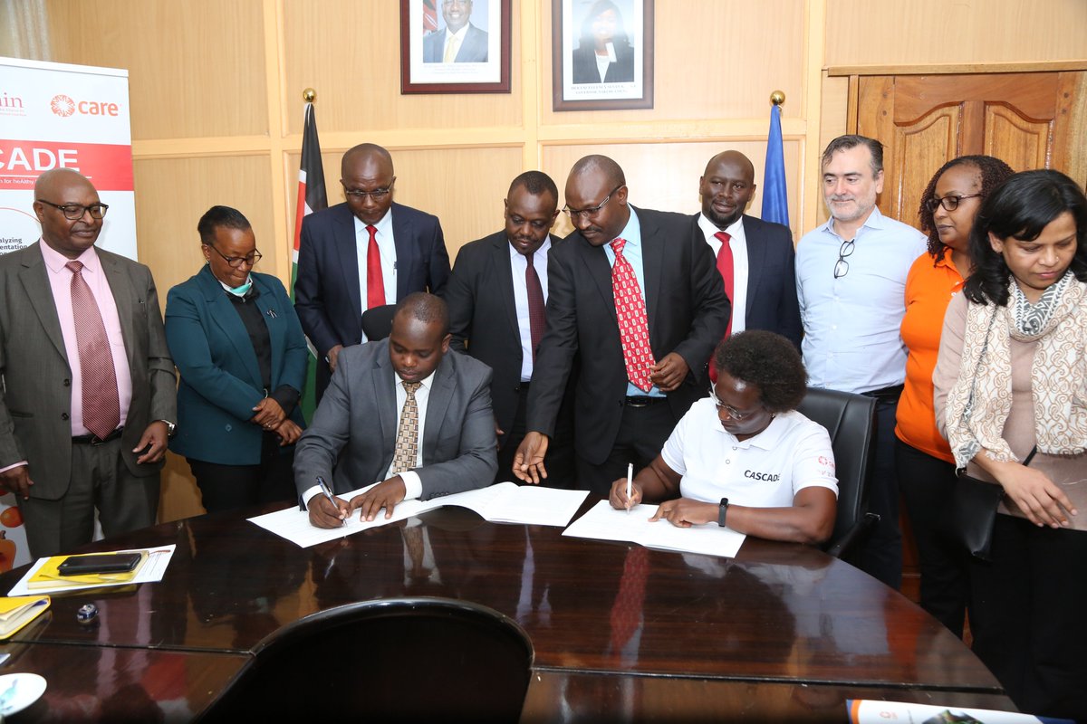 CAREinKenya's tweet photo. The CASCADE Project has officially established a Memorandum of Understanding (MOU) with the @NakuruCountyGov. The signing ceremony occurred at the Governor's office and was presided over by the Deputy Governor, H.E Hon. David Kones. 
#MOU #countypartnership https://t.co/bixXRplZf6