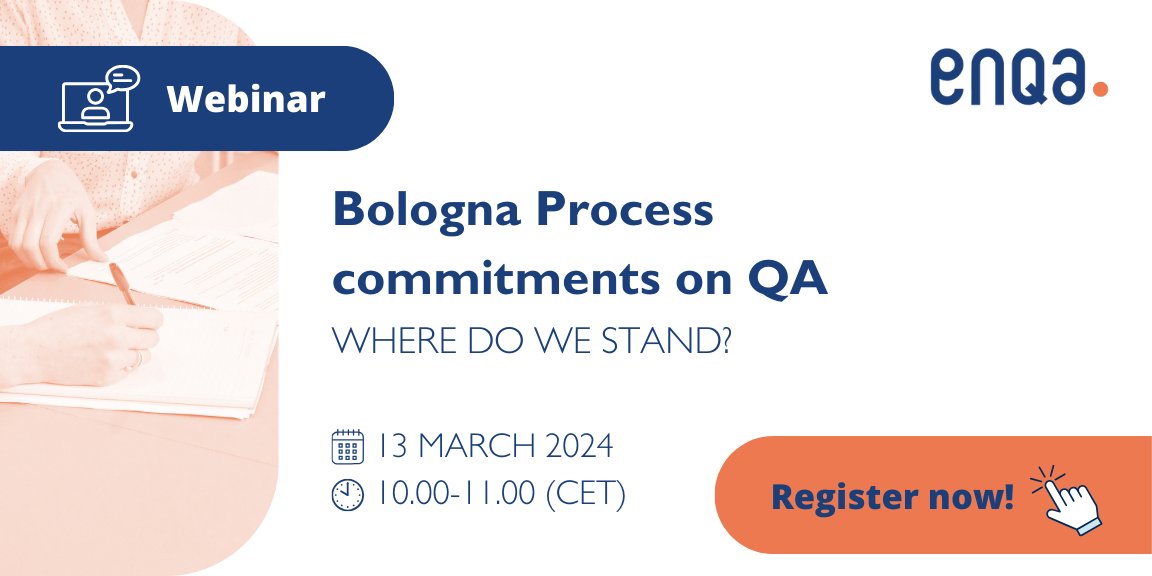 ENQA (@enqatwt) on Twitter photo Register now to the ENQA webinar "Bologna Process commitments on QA – where do we stand?"
On the programme:
✅ Eurydice's Bologna Process Implementation Report
✅ <a href="/ESUtwt/">European Students' Union (ESU)</a>'s "Bologna with Student Eyes" publication
✅ ENQA’s message to #EHEA ministers
➡️enqa.eu/events/enqa-we… Register now to the ENQA webinar "Bologna Process commitments on QA – where do we stand?"
On the programme:
✅ Eurydice's Bologna Process Implementation Report
✅ <a href="/ESUtwt/">European Students' Union (ESU)</a>'s "Bologna with Student Eyes" publication
✅ ENQA’s message to #EHEA ministers
➡️enqa.eu/events/enqa-we…