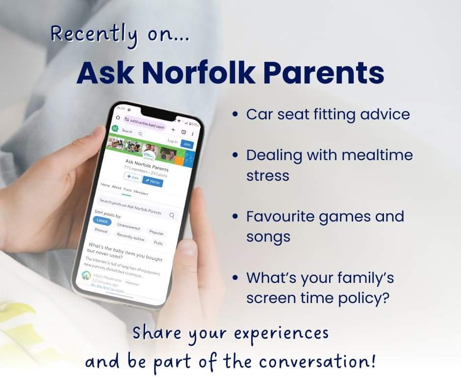 @ECFSNorfolk invite you to share your experiences with other Norfolk parents  healthunlocked.com/one-norfolk-pa… 

On the #AskNorfolkParents forum:
🚙 Car seat fitting
🍽️ Mealtime stress
🎵 Favourite games and songs
📱 Discuss screen time

🗣️ Join the conversation now!  

#HealthyLibsNfk