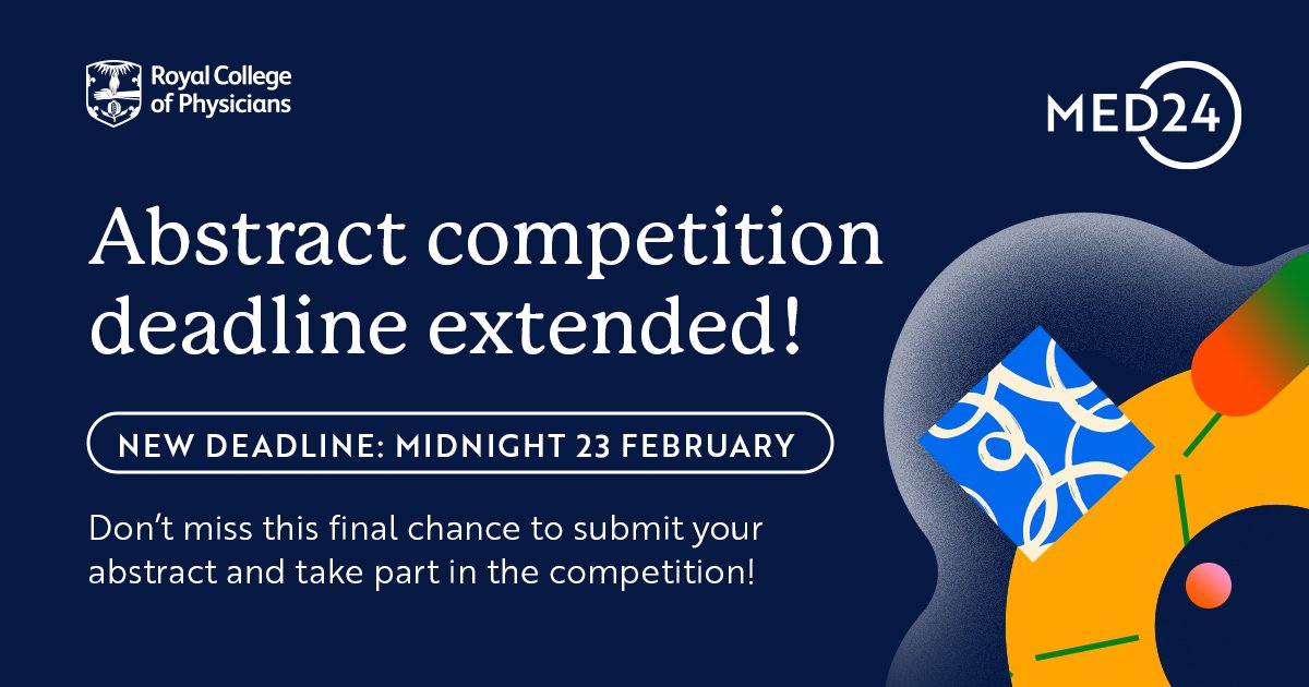 The Medicine 2024 abstract competition deadline has been extended! Don't miss this final opportunity to take part and be in with a chance to win the prizes on offer. All career grades and specialties welcome. Submit before midnight on 23 February: ow.ly/zhBs50QFhch