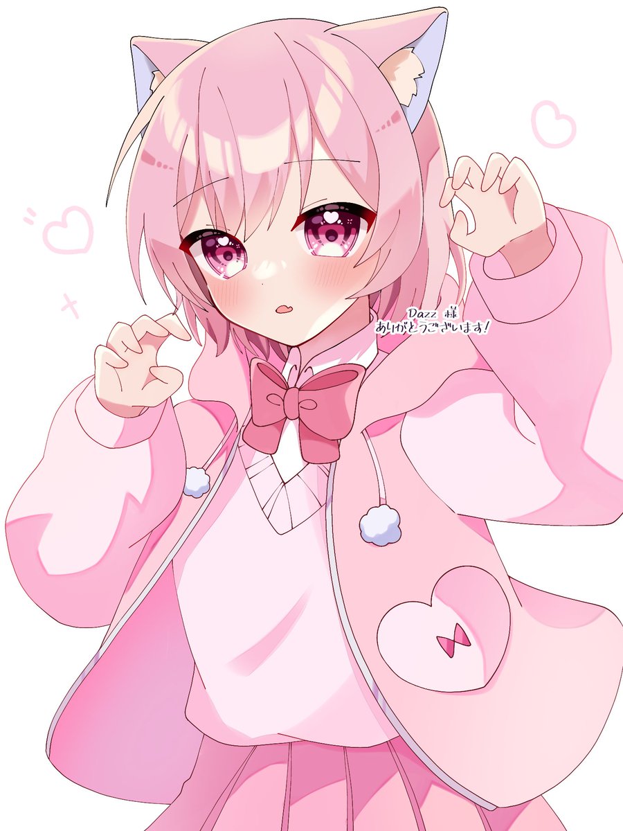 pink hair animal ears skirt cat ears pink eyes 1girl hood  illustration images