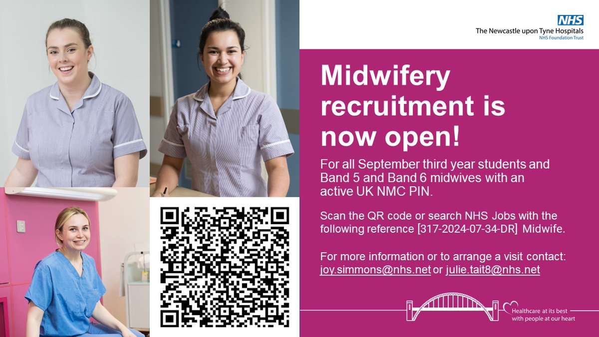 We're looking for people to join our midwifery team but there's not long to apply. Closing date is 3 March and further details can be found below ⬇️⬇️