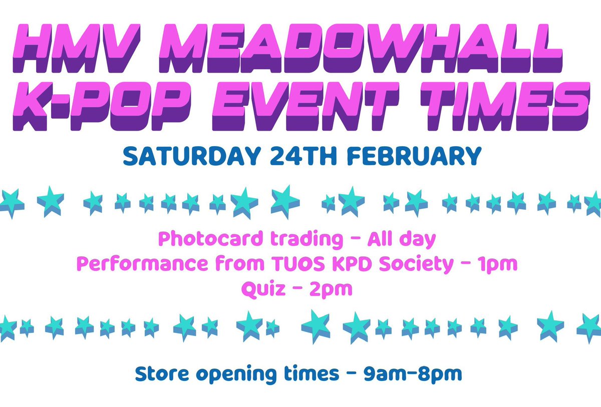 Hi K-Poppers !! Here’s the timetable of events for Saturday. Can’t wait to meet you all. Let’s have fun Xx #kpop #hmv #hmvforthefans #kpopuk #kpopdance #kpopcollection #kpopidols