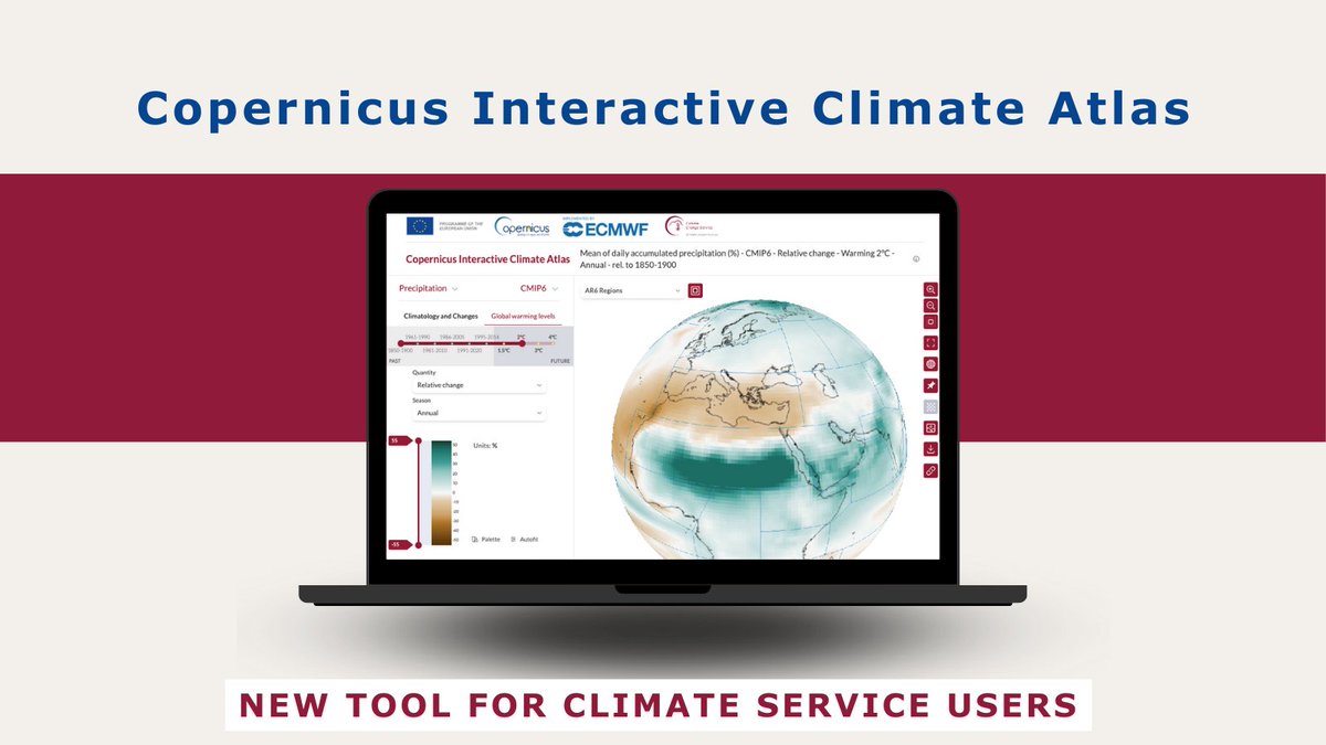 📢📊 We are glad to announce the release of the Copernicus Interactive Climate Atlas from #C3S. This new resource allows users to explore, analyse & visualise past & future climate change information in support of policymaking, research & more. ▶️bit.ly/3UFm9qq