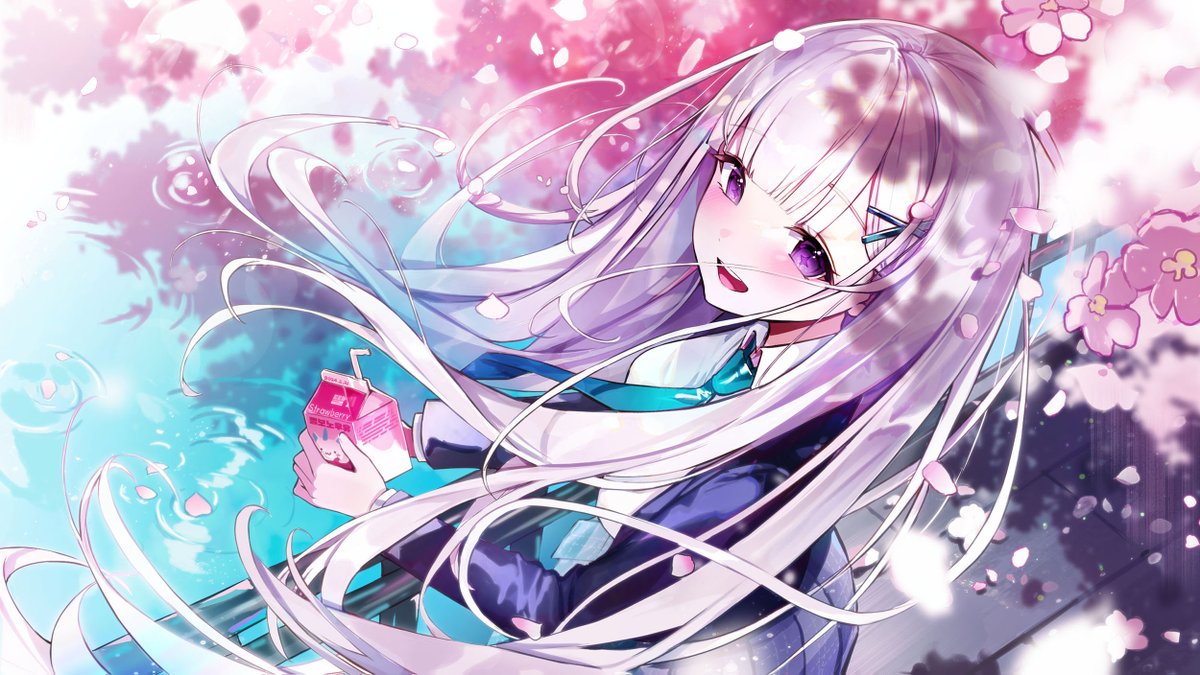 1girl solo long hair purple eyes hair ornament smile looking at viewer  illustration images