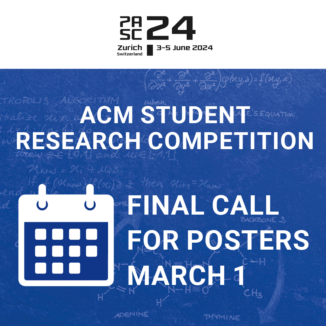 #PASC24 upcoming deadline (March 1)for the ACM Student Research Competition! Selected students will benefit from travel financial support offered by SIGHPC. Please note the ACM participation terms for the competition 👉 pasc24.pasc-conference.org/submission/gui…