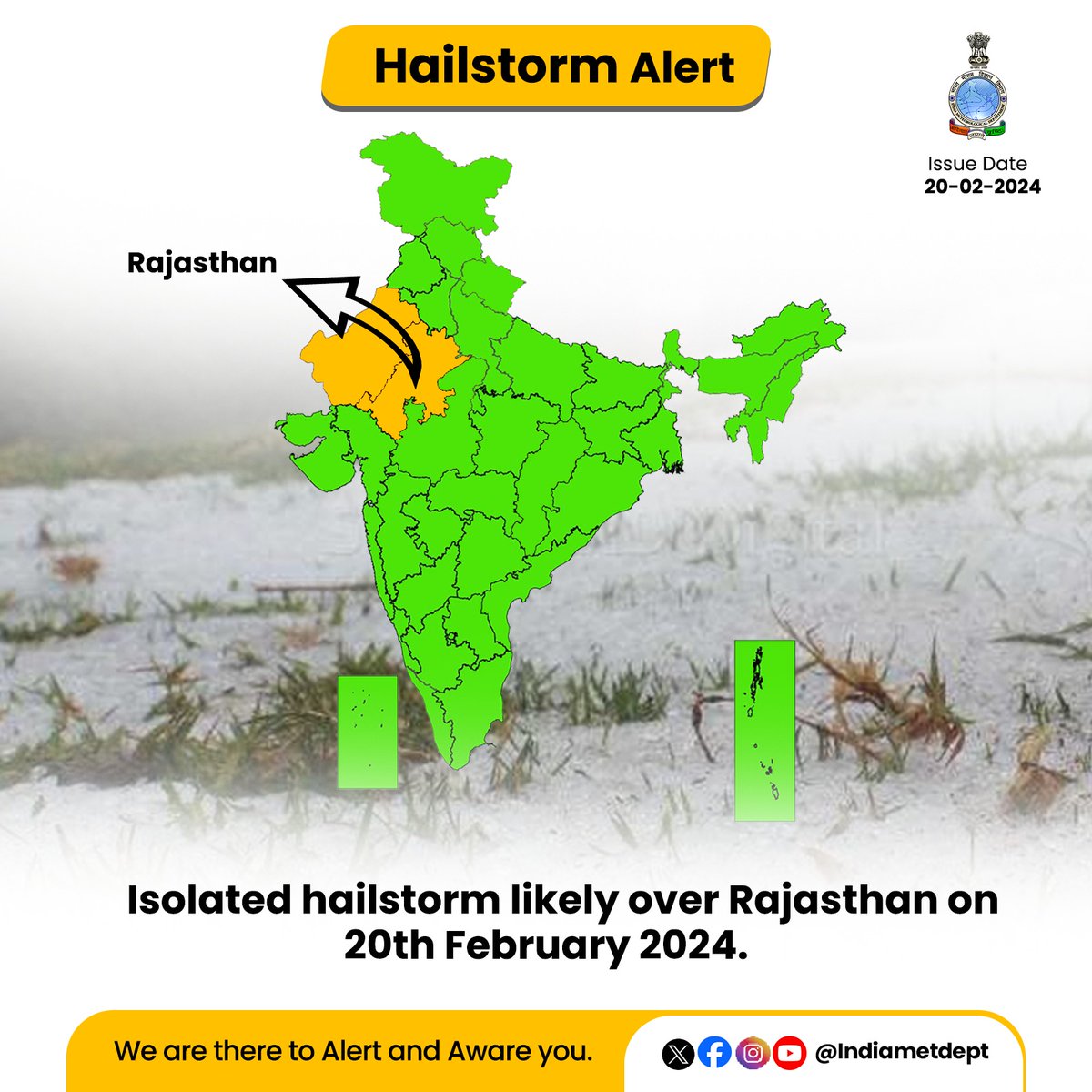 Isolated hailstorm likely over Rajasthan on 20th February 2024.

#RajasthanWeather #hailstormAlert

@AAI_Official @dgcaindia @railminindia
@nhai_official @moesgoi @DDNewslive
@ndmaindia @airnewsalerts @DIPRRajasthan 
@IMDJaipur