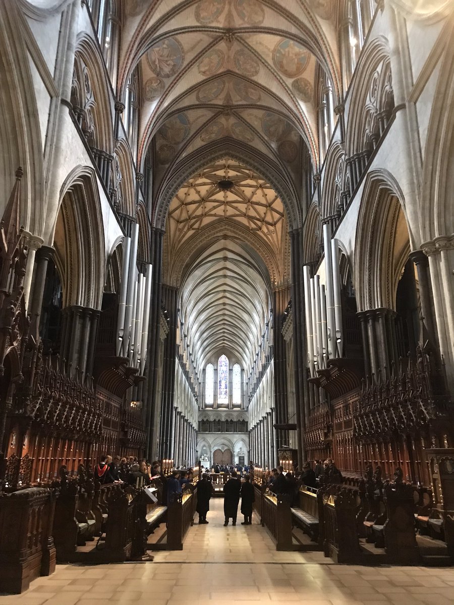 BWordsworths's tweet photo. Choir limbering up for this morning’s whole school Eucharist. Never get used to this view @SalisburyCath #worship #teambws https://t.co/QJQDR2tlA1