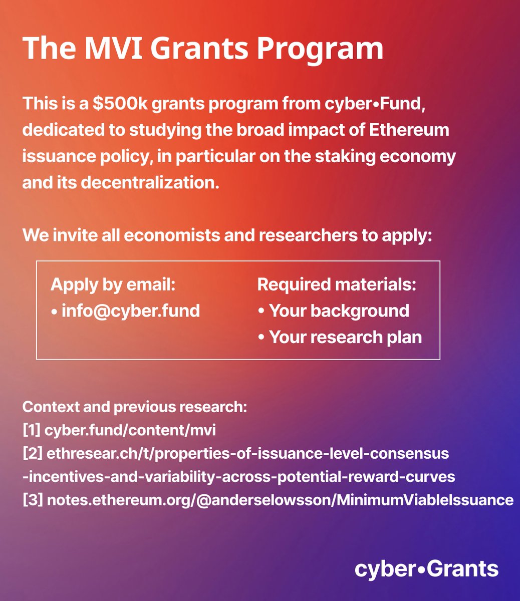 The $500k MVI Grants program: all the key information is in the poster below.

Important links:
[1] Context &amp; Motivation: t.ly/z-WJD
[2] Latest research on MVI: t.ly/0aBnM
[3] What Minimum Viable Issuance is: t.ly/wXT_I