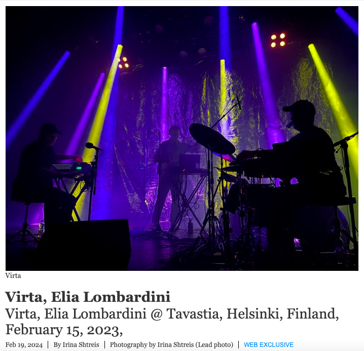 IrinaShtreis's tweet photo. Went to see fantastic Virta (@virtaband, @svartrecords) and @EliaLombardini (@leftbankrecs) at @TAVASTIAklubi in Helsinki. My review of this very special show for @Under_Radar_Mag. https://t.co/Sr6o3MMCnY