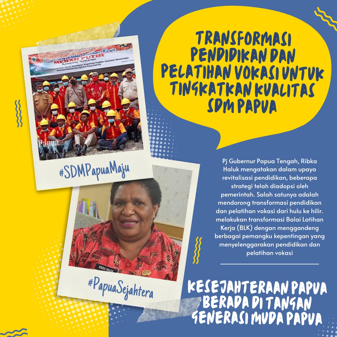 ruthesema's tweet photo. Pemerintah terus menggencarkan peningkatan Sumber Daya Manusia (SDM) Papua sebagai langkah mewujudkan kesejahteraan masyarakat Papua di masa depan. #Papua #PapuaIndonesia #SDM #SDMPapua #IndonesiaMaju #PapuaSejahtera https://t.co/nhRUmZ8M69