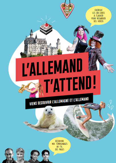 Nouvelle brochure « L’allemand t’attend ». Le langage reste simple pour être à la portée des jeunes lecteurs.
C’est un tout autre concept, conçu pour toucher directement la cible. Le jeune lecteur et ses parents sont emmenés en voyage en Allemagne. 
adeaf.net/1010