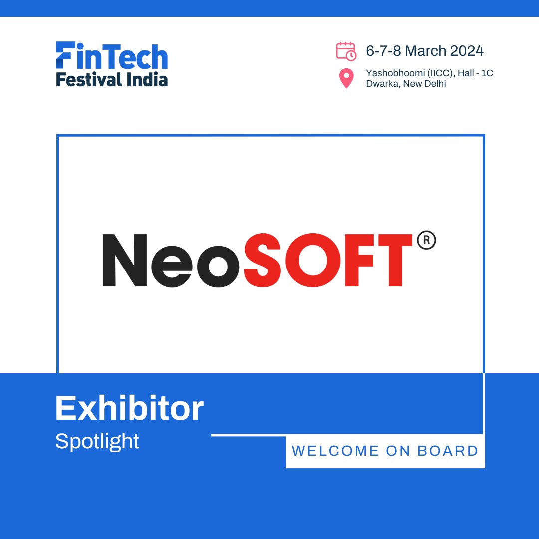 #ExhibitorSpotlight - @neosoftofficial

Visit their booth to meet them at Fintech Festival India, 6-7-8 March 2024, Yashobhoomi, Delhi
Book your tickets here - fintechfestivalindia.com/users/tickets?…

#FFI2024 #NeoSOFT #DigitalAcceleration #exhibitor