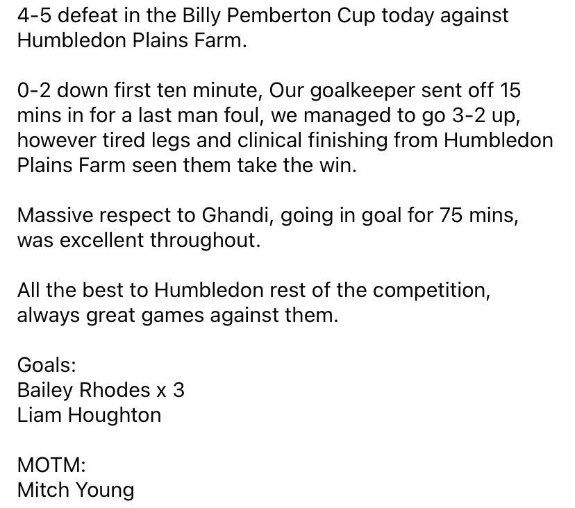 4-5 defeat on Sunday in the Billy Pemberton cup