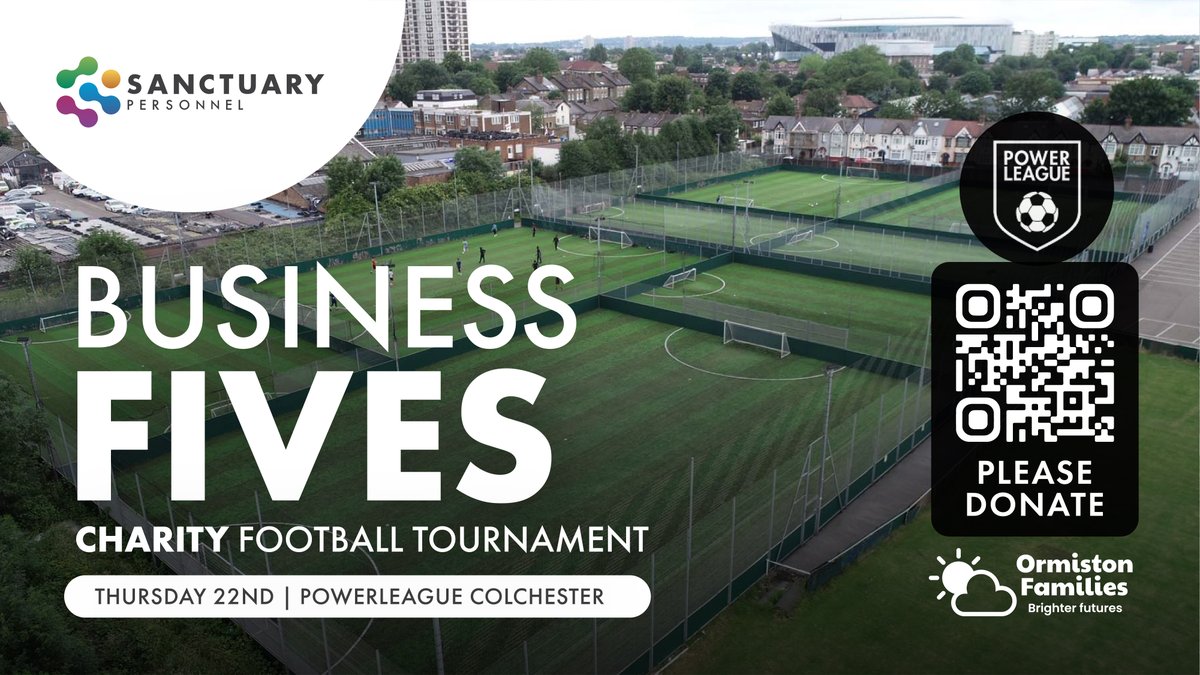 Donate to help Ormiston Families in their mission to support families across the East of England, and to help them become safe, healthy, and resilient. 

Our latest event? A football competition between Sanctuary Personnel and Seven Resourcing! Scan the QR code to donate!