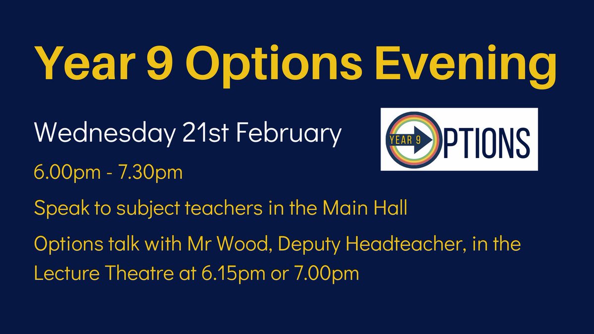 We look forward to welcoming Year 9 students and their parents/carers to our Year 9 Options Evening on Wednesday 21st February from 6.00pm to 7.30pm. Further information: bit.ly/Yr9Options24