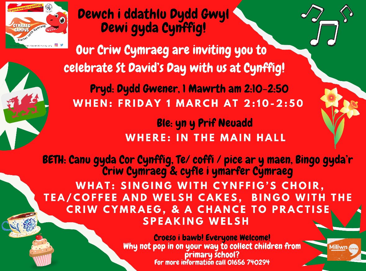 Dewch i ddathlu gyda ni! Come to celebrate with us! @CSCSiarterIaith @CSC_Cymraeg <a href="/CynffigComp_/">Mrs Morrison - Deputy Headteacher</a>