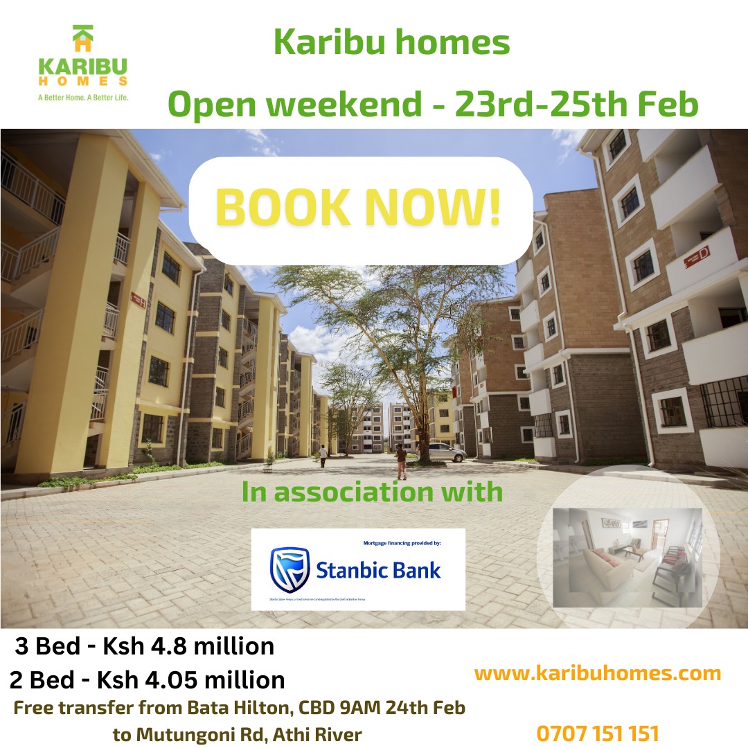 We have partnered with
<a href="/StanbicKE/">Stanbic Bank Kenya</a> to make homeownership possible through their affordable housing rates. Join us for our open day this weekend from Friday  23rd to Sunday 25th, they will be onsite to advice on the various financing options available.