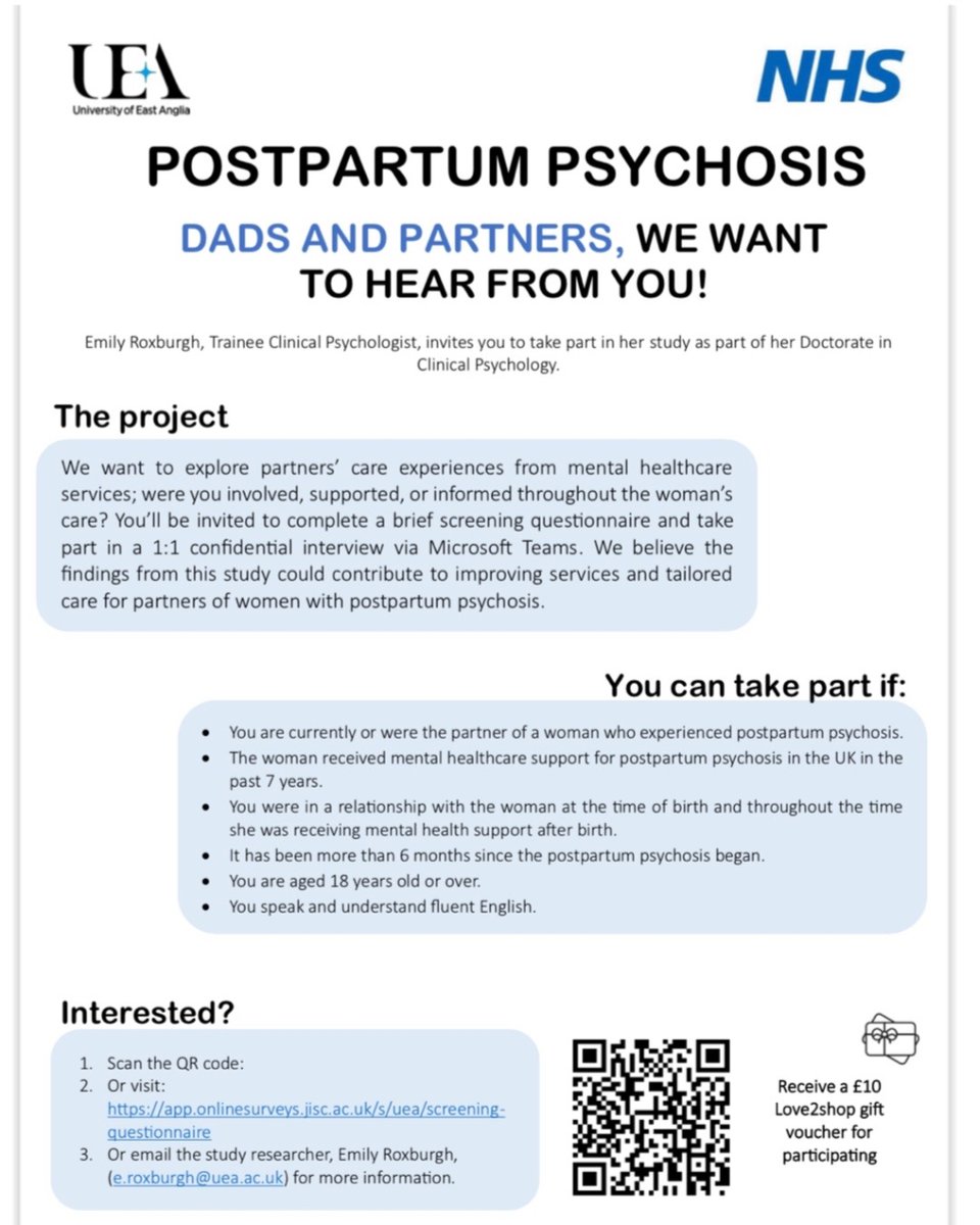 Can you help with this study for @uniofeastanglia Scan the QR code: Or visit: i.mtr.cool/pxsiufxays questionnaire Or email the study researcher, Emily Roxburgh, (e.roxburgh@uea.ac.uk)