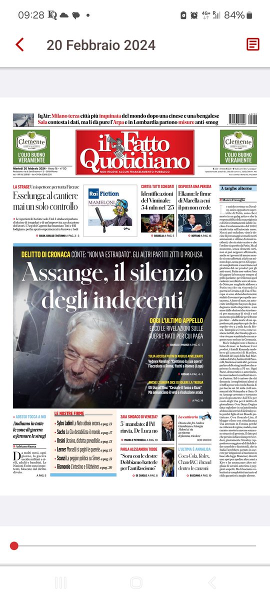 Oggi una bellissima prima pagina di @fattoquotidiano su Julian #Assange