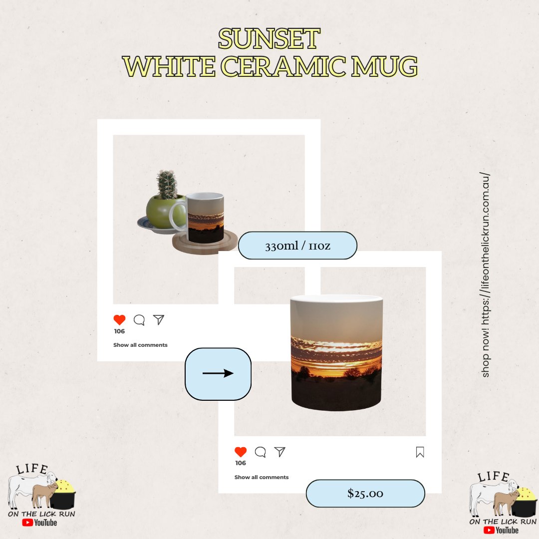 MickanNat94030's tweet image. Embrace the serenity of sunset with our elegant Sunset White Ceramic Mug. 330ml (11oz) of bliss awaits for $25.00 at lifeonthelickrun.com.au. 🌅☕️ #SipIntoSerenity #CoffeeTime