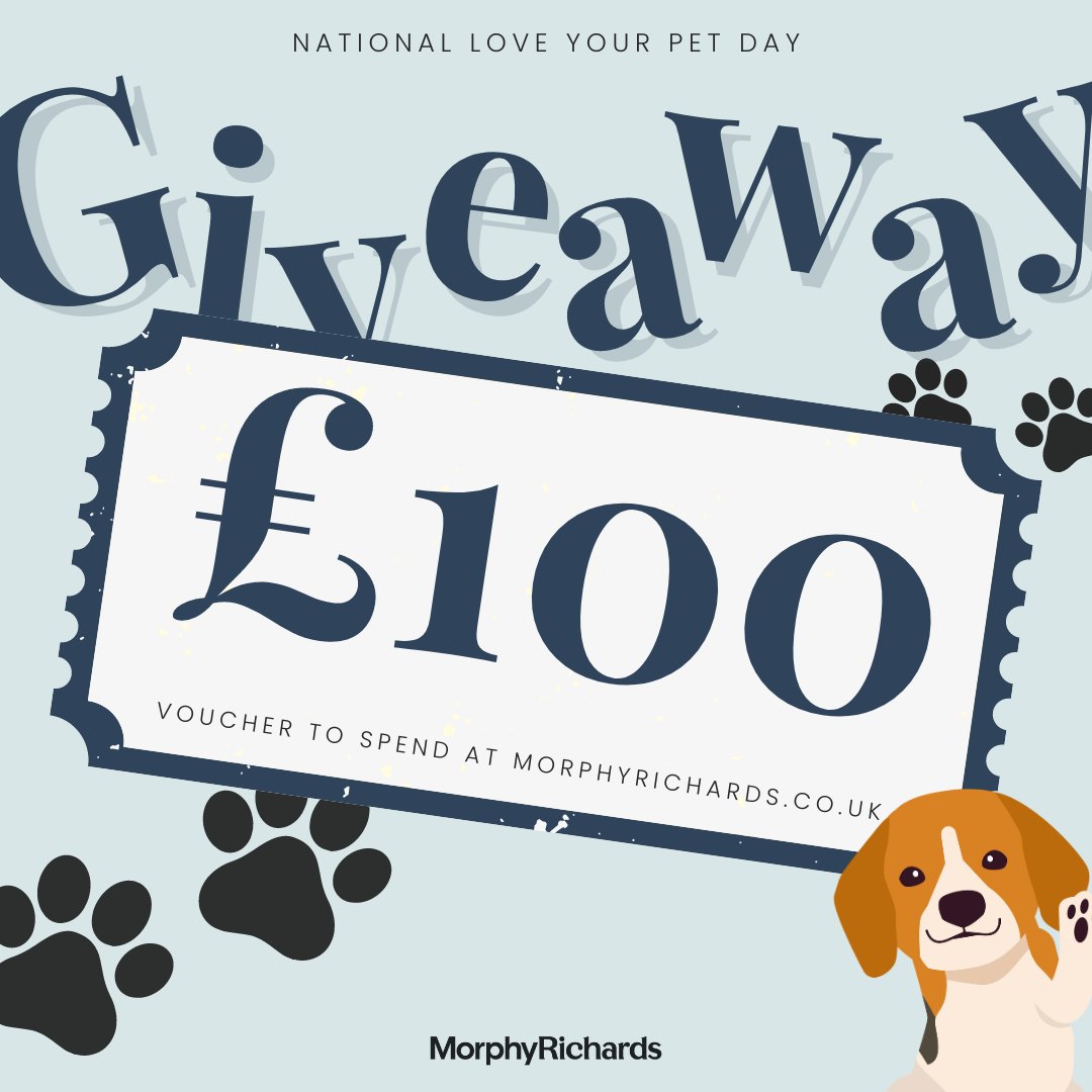 LoveYourMorphy's tweet image. It's National Love your Pet Day 🐶

#WIN a £100 voucher to spend at morphyrichards.co.uk

To enter:
-Like and retweet
-Share a picture of of your furry friend in the comments below 🐶
-Follow @loveyourmorphy
-Use the hashtag #loveyourmorphy

T&amp;amp;C'S  below
#giveaway #giveaways