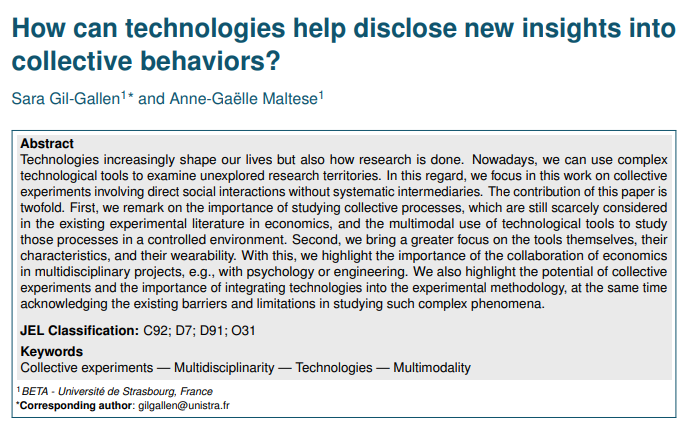 AG_Malt's tweet photo. 🚨 Our paper on "How can technologies help disclose new insights into collective behaviors?" is out!  

Advocating the use of technologies in collective experiments ➡️#multidisciplinarity &amp; #multimodality

👇
https://t.co/vV6RmnjjMX

#EconTwitter  @beta_economics @BE4Policy https://t.co/Px6QCLZztG