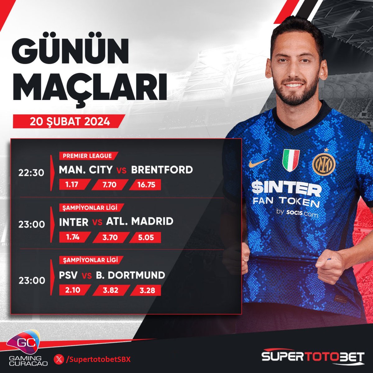 Süpertotobet'te Günün Karşılaşmaları

🤩Man. City🆚Brentford
🤩İnter🆚Atl. Madrid
🤩PSV🆚B..Dortmund

Bugünün heyecan verici maçları arasında en yüksek oranlı karşılaşmalar sizleri bekliyor.