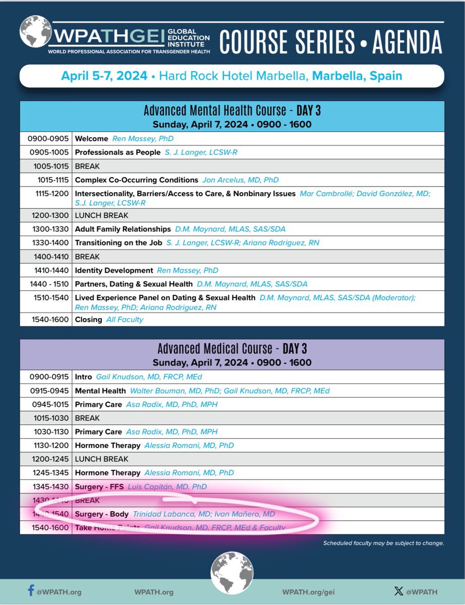 TriniLabanca's tweet photo. So happy to announce the next WPATH Foundation &amp; Advanced Medical Courses in Marbella, Spain (April 5-7th) where @imgender staff will lead the surgical lectures :) 
#wpath @wpath https://t.co/4nPctV8JXK