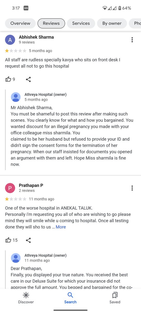 Athreya Hospital owner reply to the patient reviews 😨😨