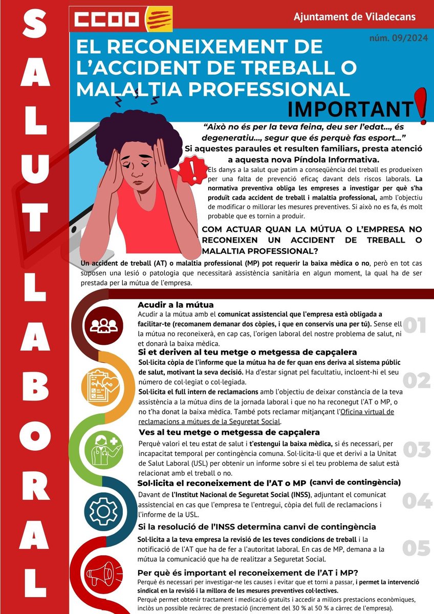 Per qué és important el reconeixement de l’accident de treball o la malaltia professional. <a href="/ccoocatalunya/">CCOO de Catalunya</a> <a href="/ccoo_bll_apag/">CCOO BLL APAG +drets +accioterritorial +proximitat</a> <a href="/sal_ccoo_cat/">Adm. Local CCOO CAT</a> @JmRomero73 <a href="/PachecoJpacheco/">Javier pacheco #OFENSIVACCOO</a>