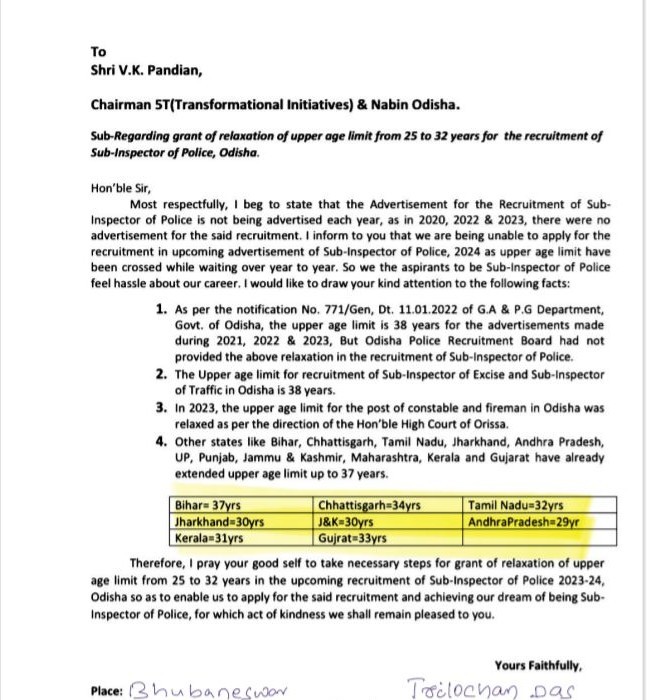 DasTrilochan2's tweet photo. #MoSarakar5T
Kindly Consider Age Relaxation minimum 32 Year in Odisha SI for Upcoming
Notification 2023-24 https://t.co/zQznZBTVuF