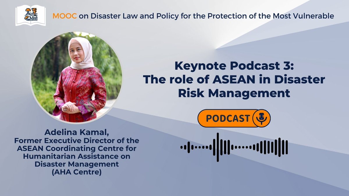 Join our new free online disaster law course to learn from disaster law scholars &amp; experts like <a href="/AdelinaKamal/">Adelina Kamal</a>  who delivers a keynote podcast in module three - Disaster Law and Governance at the Regional and National Levels. 
disasterlaw.ifrc.org/node/987