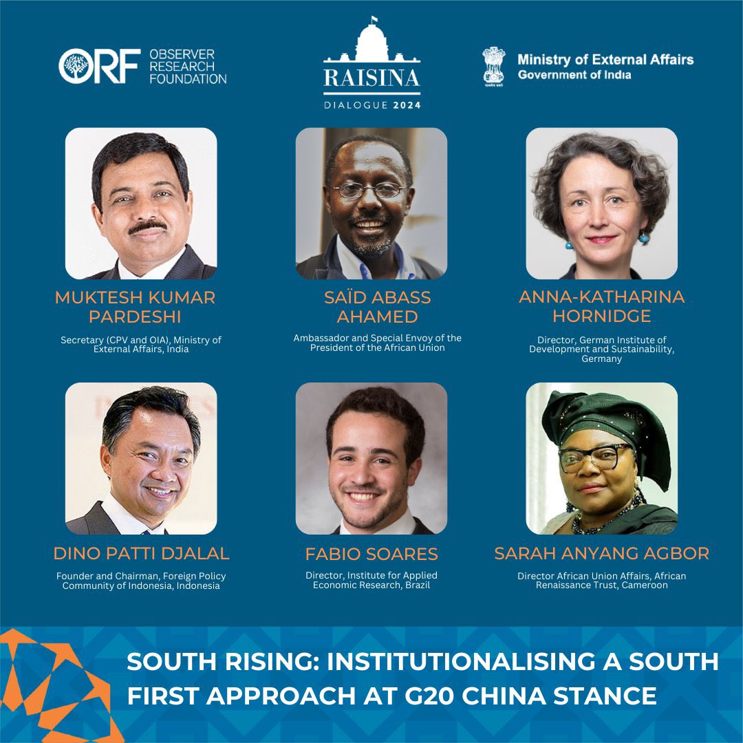 Pleased to be participating in Raisina Dialogue, 21-24 Feb, co-hosted by @MEAIndia & @orfonline and speaking on #South Rising: #Institutionalising a South First Approach at #G20. #RaisinaDialogue #Raisina2024