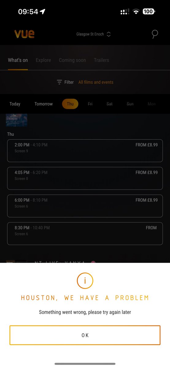 Hey <a href="/VueHelp/">Vue Cinemas Help</a> I’m trying to book tickets for Thursday but there’s no price against the movie on the website nor the app and as soon as I click on the showing it comes up with an error message. It’s been happening since Friday. Any suggestions how to get tickets? Thanks