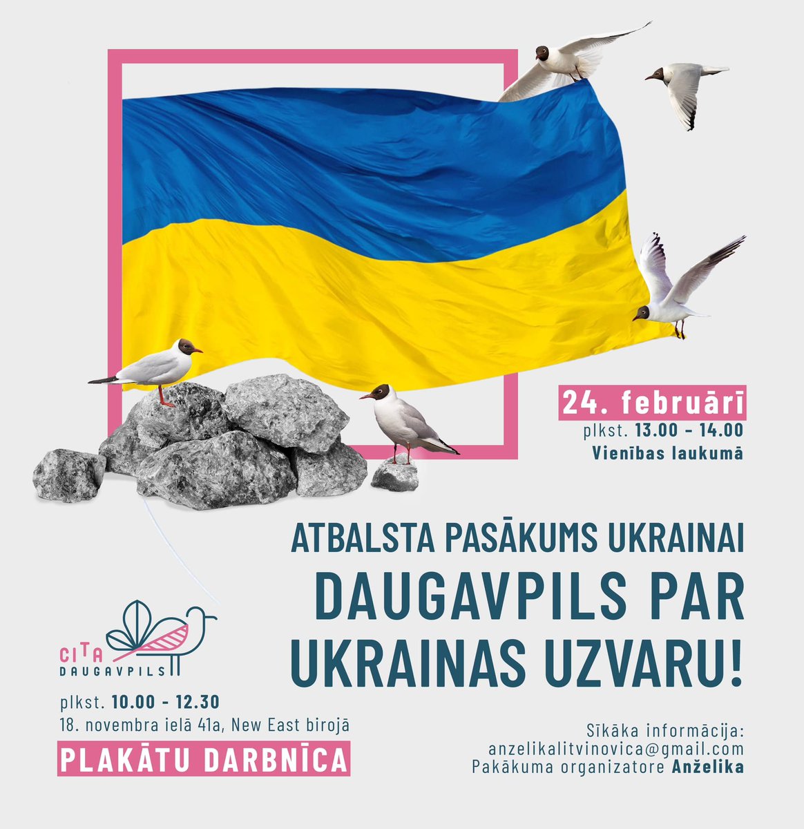 Sestdien Daugavpilī pirms atbalsta pasākuma Ukrainai nāc pagatavot savu plakātu. Aicina <a href="/CitaDaugavpils/">Cita Daugavpils</a> un New East. Kopā mēs esam spēks! #kopalidzuzvarai #AtbalstuUkrainu facebook.com/photo?fbid=421…