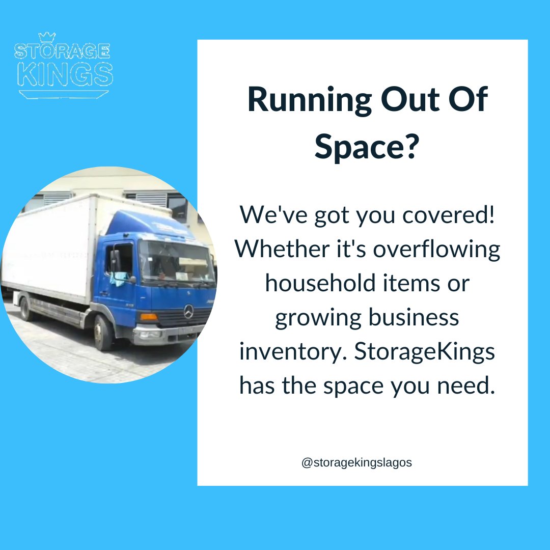 Running out of space? StorageKings is here to help! Reclaim your space and peace of mind with our tailored storage solutions. Contact us today! #StorageKings #StorageSolution #ReclaimYourSpace #LagosBusiness #MovingService #Storage
