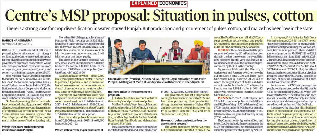 #FarmersProtest2

'Centre's MSP proposal: Situation in Pulses, cotton'

:Details by Sh Harikishan Sharma
@harikishan1 

#MSP
#FarmerProtest2024
#FarmersProtest
#CropDiversification
#DelhiBorder #UttarPradesh #Haryana #Punjab
#Pulses #cotton #agriculture
#Farmers

#UPSC 
Source:IE