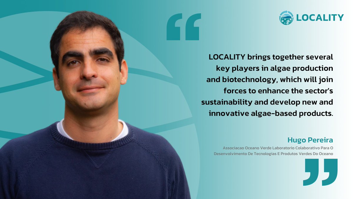 LOCALITY_Algae's tweet photo. LOCALITY has partners from 14 different European countries!
Hugo Pereira is the General Manager of our Portuguese partner @GreenCoLab. 🇵🇹🤝 Their research and innovation agenda is based on the exploration of micro- and macroalgae. 🌱💧♻️
#LocalityAlgae #Algae #Sustainability https://t.co/0LQksG6HYm