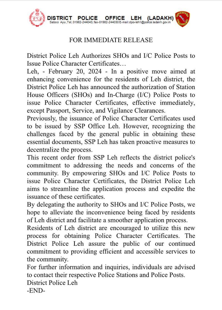Towards a citizen-friendly policing.

#DistrictPoliceLeh #LehPolice #ServiceAndCourage #Update