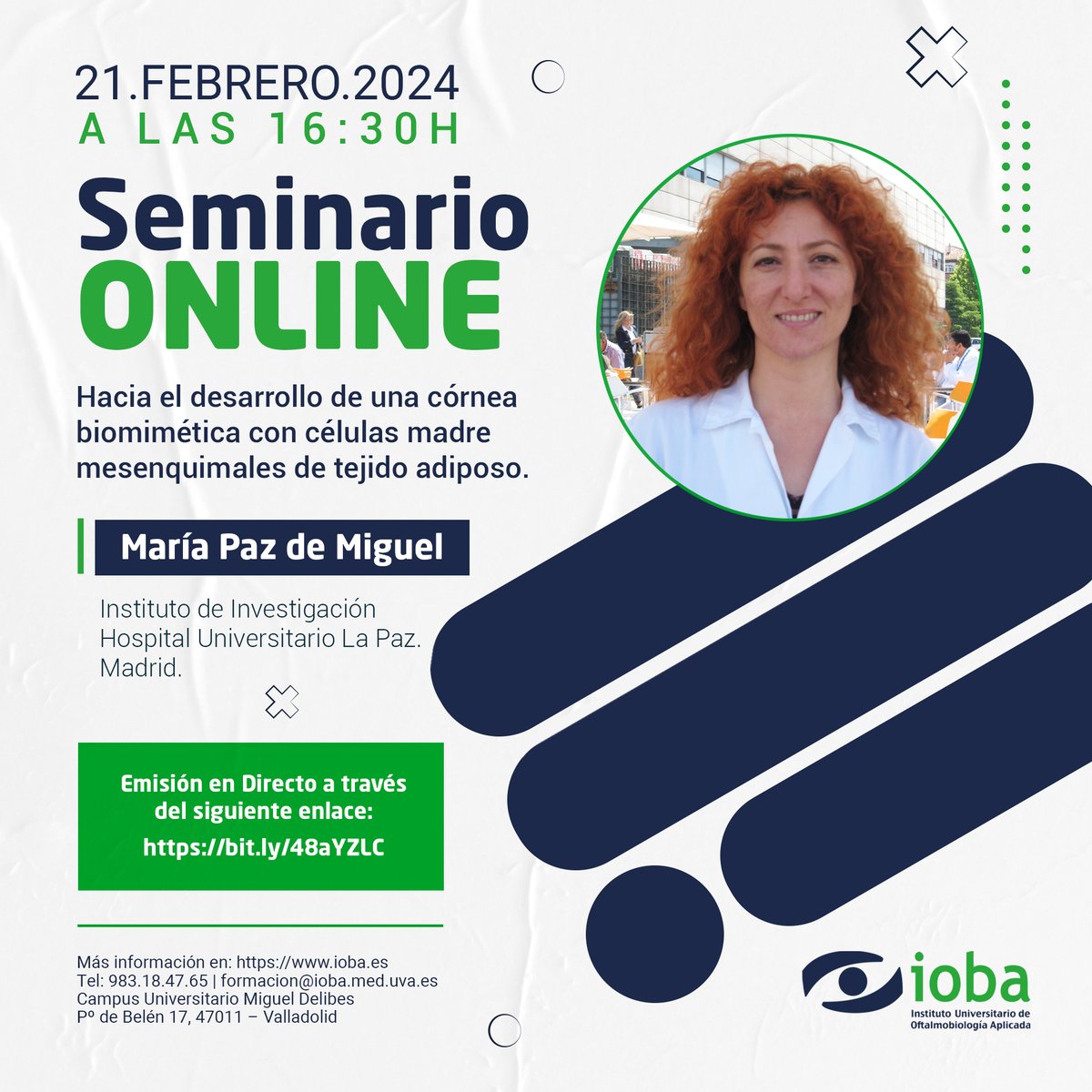 IobaUVa's tweet photo. Os recordamos que mañana a las 16:30h. podréis disfrutar online del #Seminario de María Paz de Miguel, "Hacia el desarrollo de una #CórneaBiomimética con #CelulasMadreMesenquimales de tejido adiposo".
▪️Seminario: https://t.co/Hc23z8OiOv
▪️Más info: https://t.co/iiYhfHSMUf
#IOBA https://t.co/FNJFfJVdLb