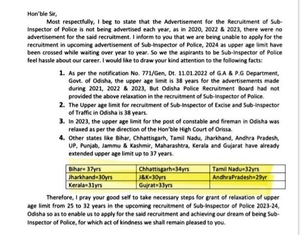DasTrilochan2's tweet photo. @CMO_Odisha @Naveen_Odisha @SecyChief @OPRBOdisha @homeodisha 
Kindly Consider Age Relaxation Minimum 32 year in upcoming Odisha SI requiretment 2023-24 https://t.co/G9o6QqmWPk