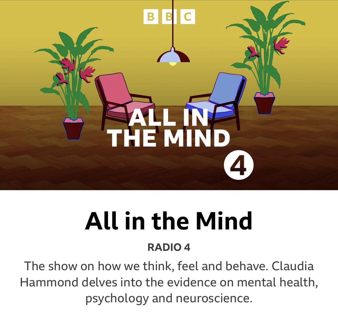 I *think* I’m on tonight’s All In The Mind on @BBCRadio4 talking theatre, campaigning, mental health! It’s a brilliant show and the new series starts today. bbc.co.uk/programmes/b00…