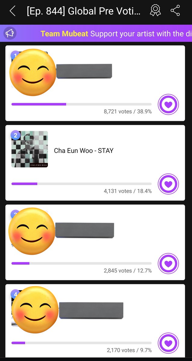 EunwooVoteTeam's tweet image. 💗 MUBEAT PRE VOTE 💗

📢 Vote #CHAEUNWOO in Music Core Ep.844 Global Pre Voting 

‼️VOTE HERE:‼️

🔗 mubeat.page.link/qJUEf

🗓  2/20-2/22 11:00:00 PM (KST)
🏅 Rank 2️⃣
🗳 1 Vote = 3 ❤ Beats Unlimited
✅️ You can only use 💗 Beats
📌 Watch 15 ads DAILY to get 45 free 💗
