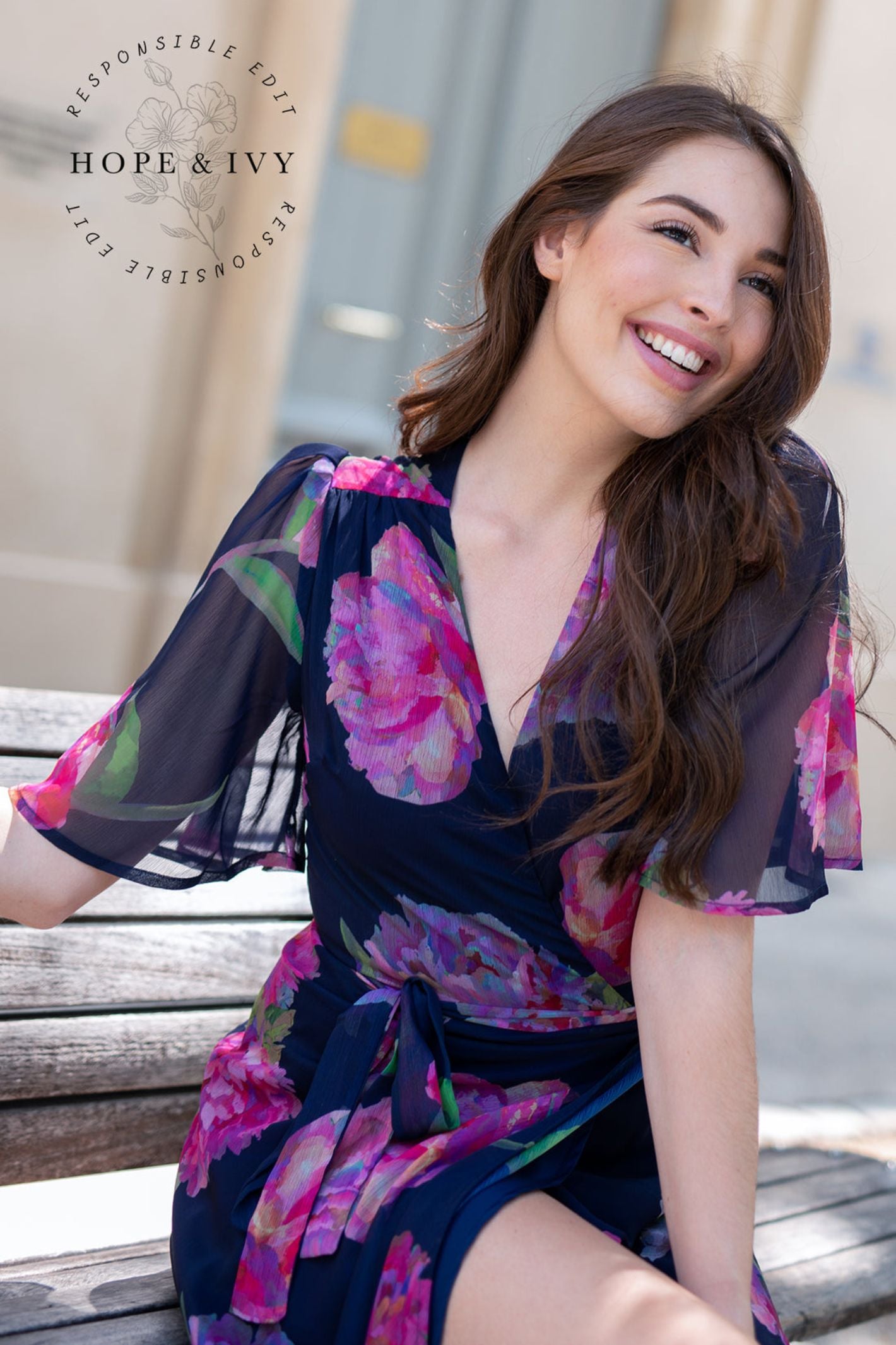 Hope and ivy top navy floral dress