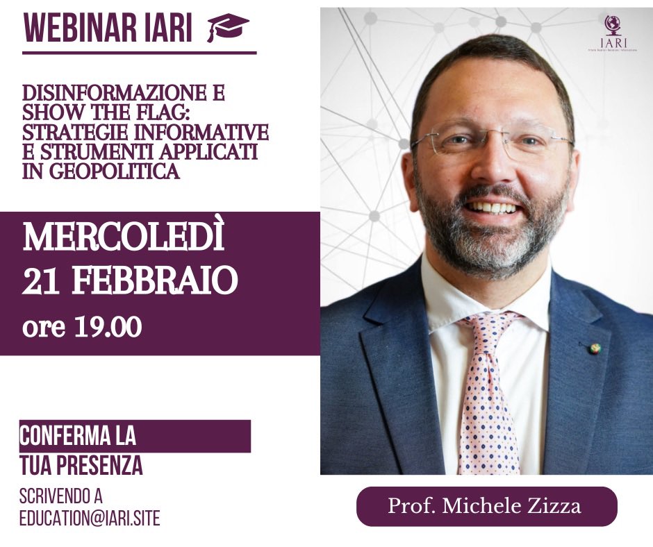 Il #21febbraio, alle 19, avrò il piacere di sostenere una masterclass a <a href="/IariTwitt/">Iari</a> .
#Stratcom #Disinformazione #SaveTheDate