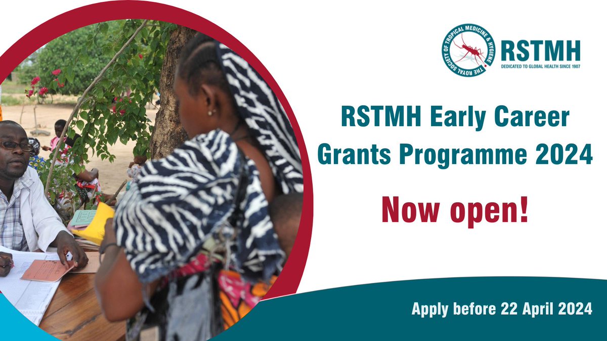 The 2024 RSTMH #EarlyCareer Grants Programme is now open for applications  The Programme provides more than 200 grants every year to those #earlycareerresearchers in #tropicalmedicine or #globalhealth 

Apply by 22 April 2024 BST  

Find out more: rstmh.org/grants